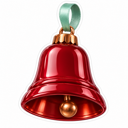 Glossy Red Bell with Mint Ribbon Loop Vinyl Decal Stickers