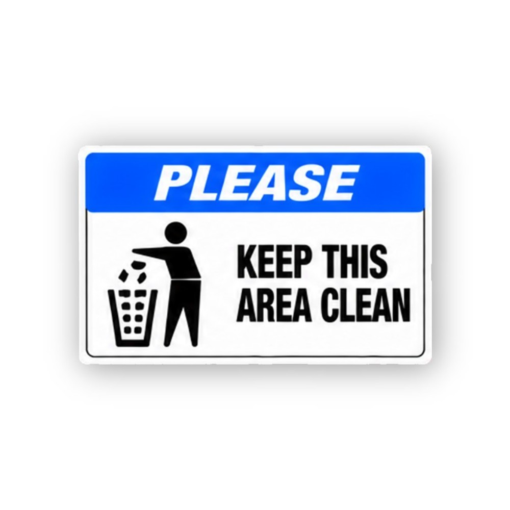 Blue Keep Area Clean Leaning Figure Panel Vinyl Decal Stickers