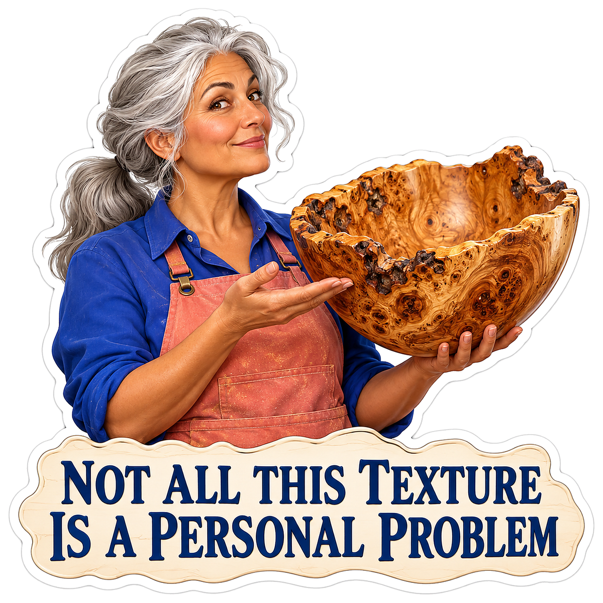 Woman Holding a Textured Golden Burl Wood Bowl Vinyl Decal Stickers