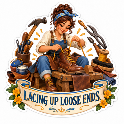 Woman Shoemaker Lacing Brown Boot Art Vinyl Decal Stickers