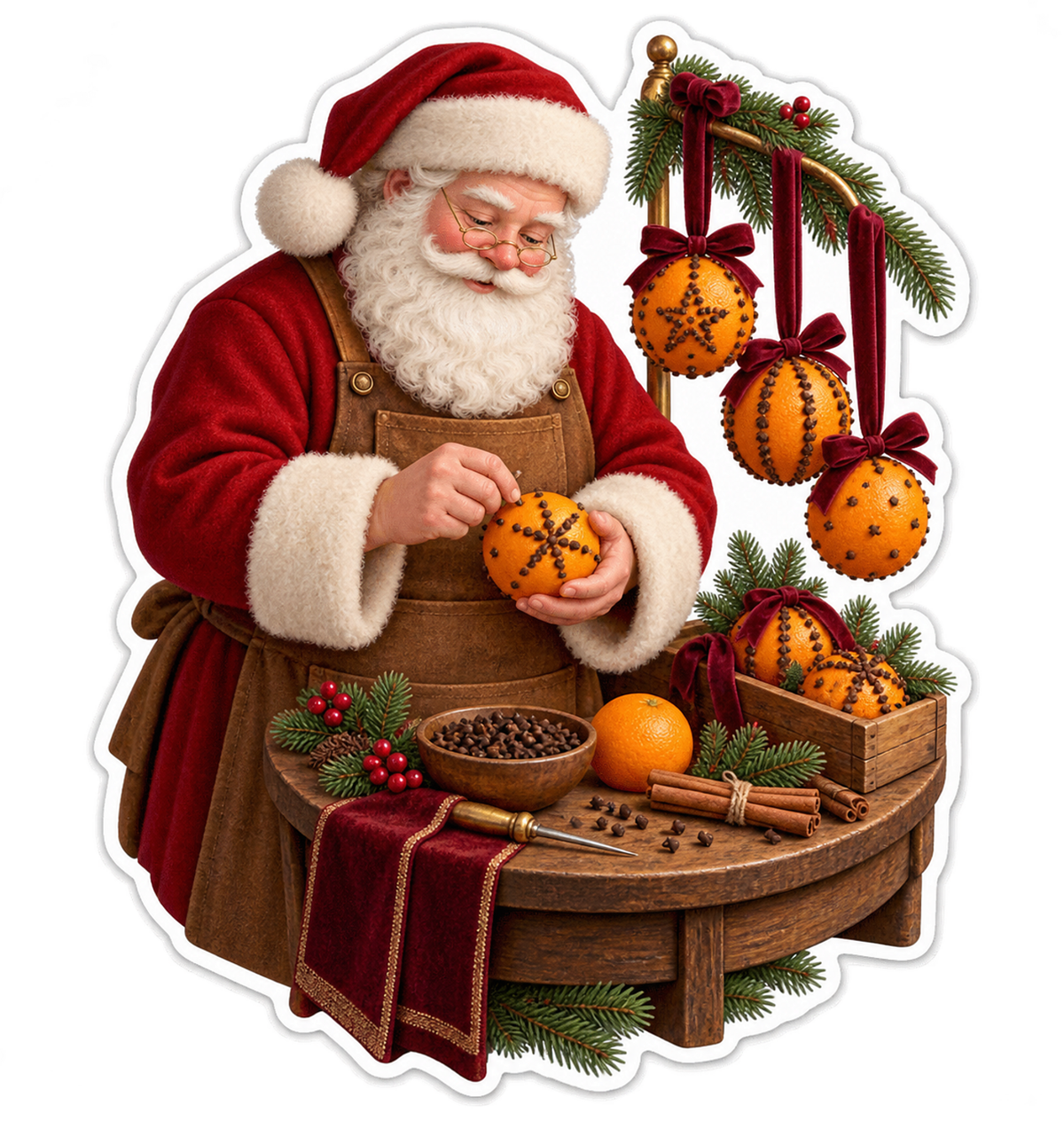 Santa Decorating Oranges with Cloves Art Vinyl Decal Stickers