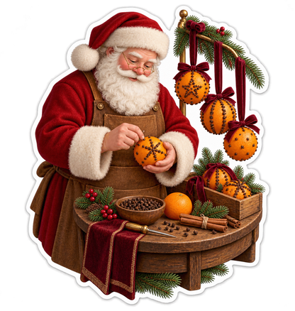 Santa Decorating Oranges with Cloves Art Vinyl Decal Stickers
