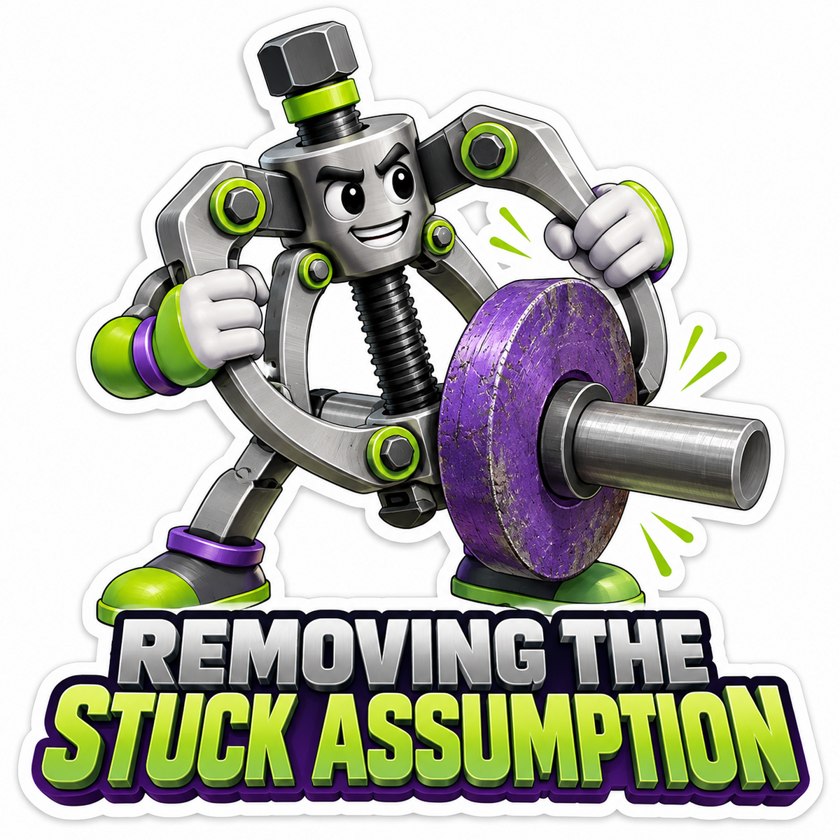 Silver Puller Tool Character Removing a Wheel Vinyl Decal Stickers