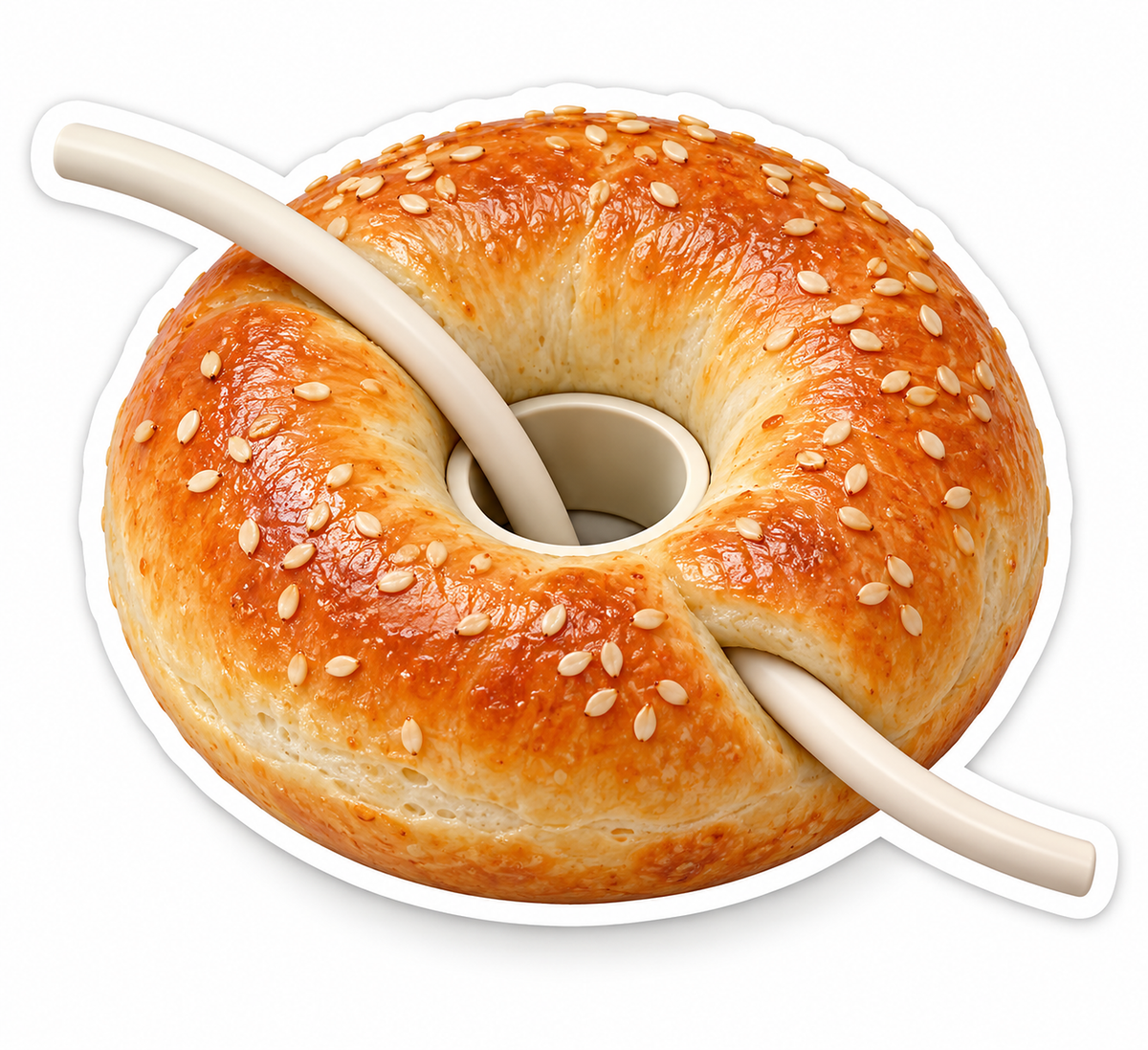 Sesame Bagel with a Cream Cable through It Vinyl Decal Stickers