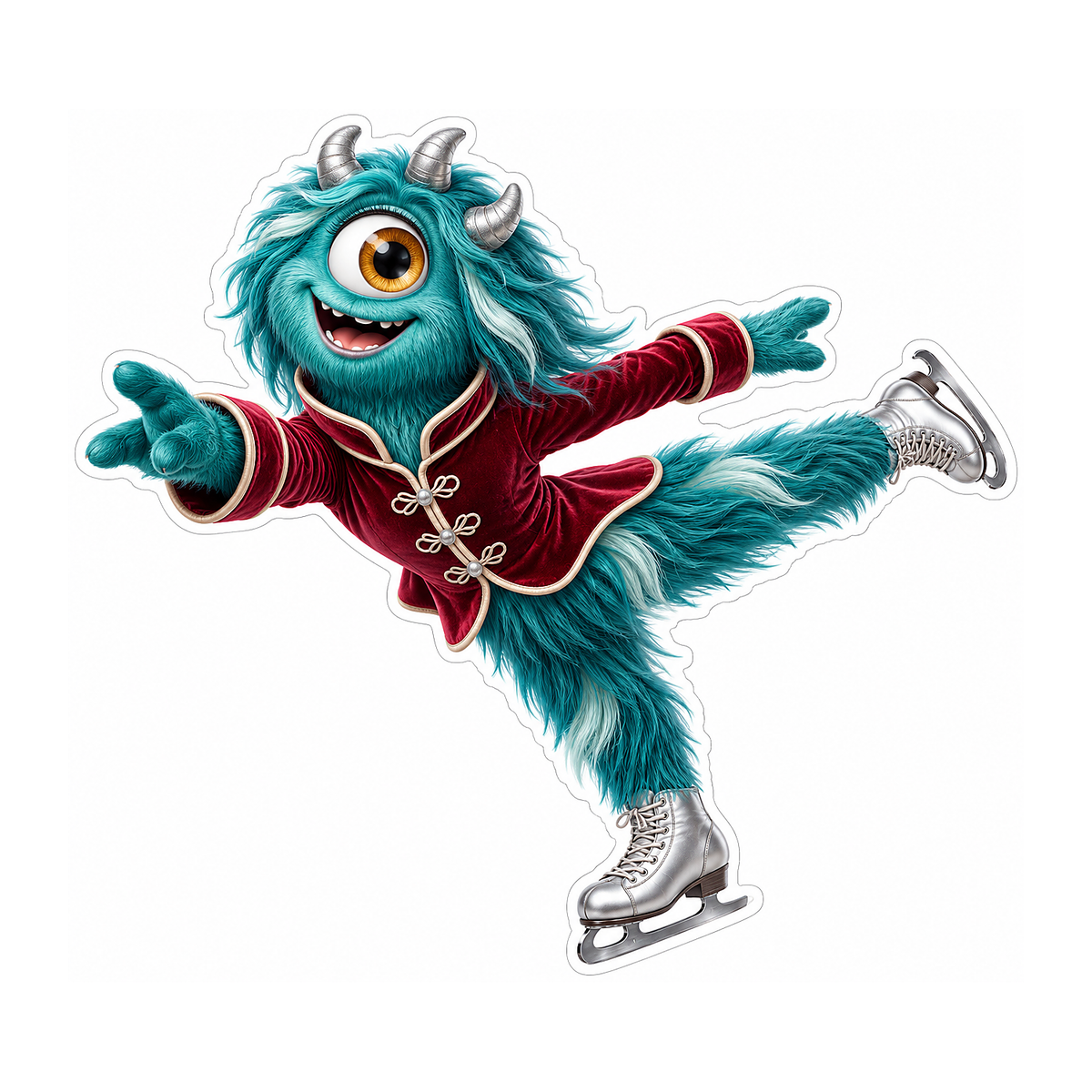 Teal One Eyed Monster Ice Skating Vinyl Decal Stickers
