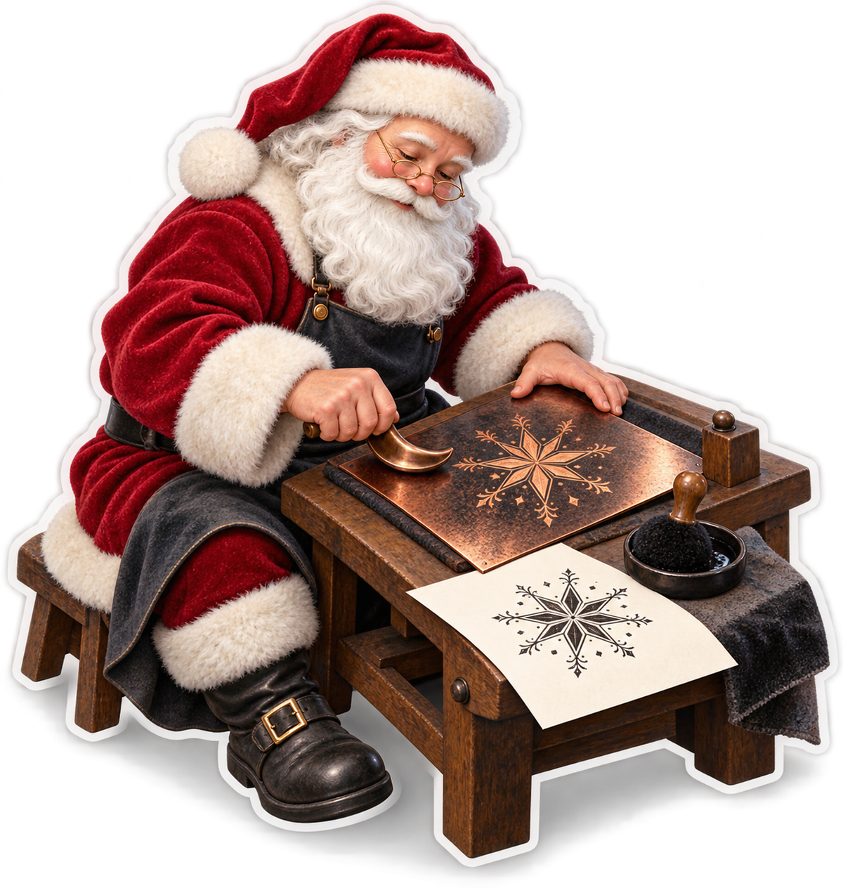 Santa Making Snowflake Print Art Vinyl Decal Stickers
