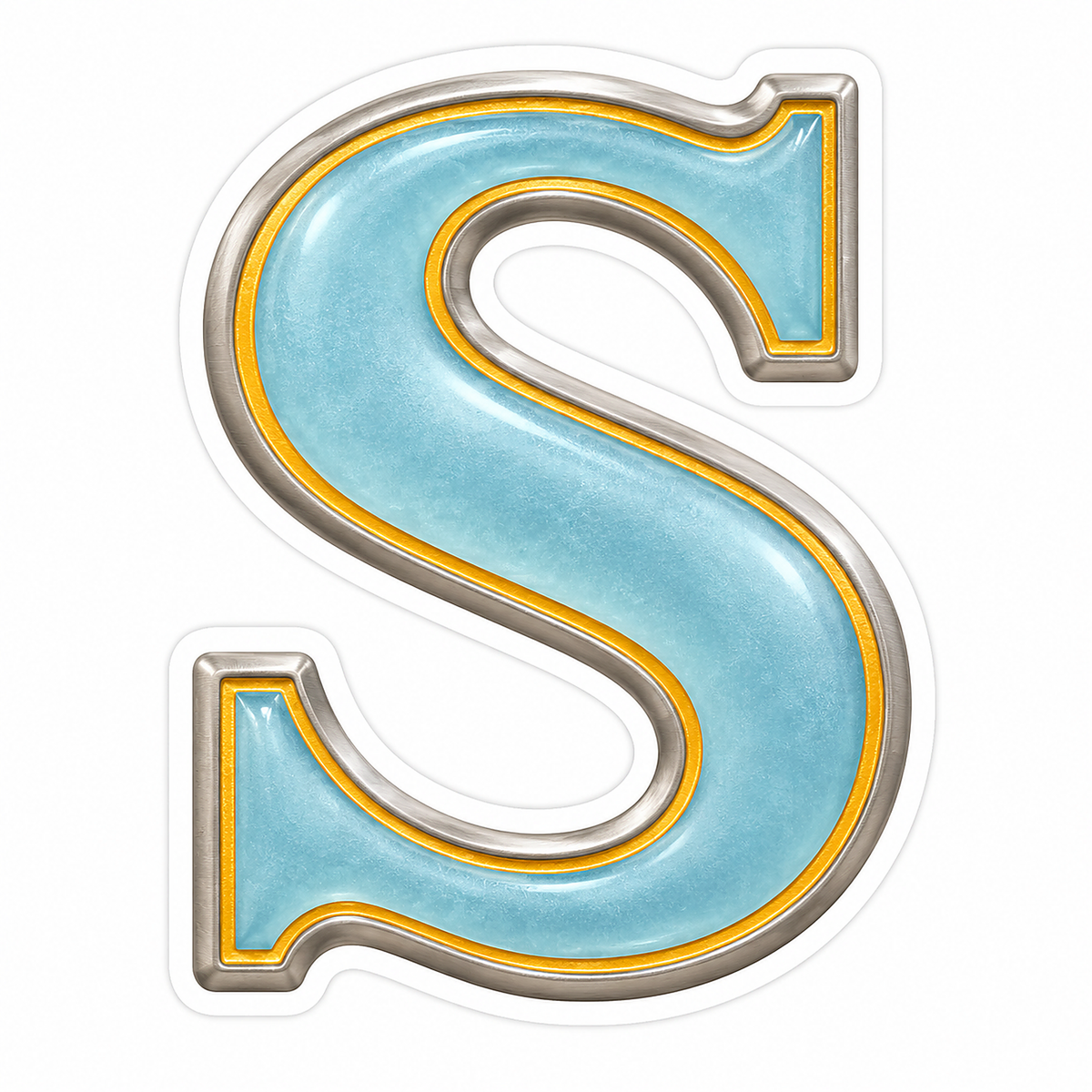 Powder Blue Gold Trim Letter S Vinyl Decal Stickers