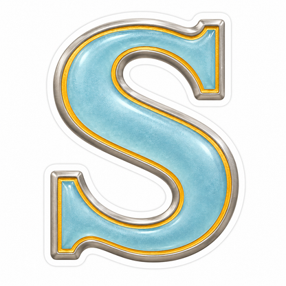 Powder Blue Gold Trim Letter S Vinyl Decal Stickers
