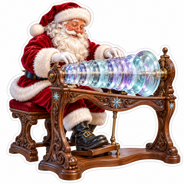 Santa Playing Shimmering Glass Disk Instrument Vinyl Decal Stickers
