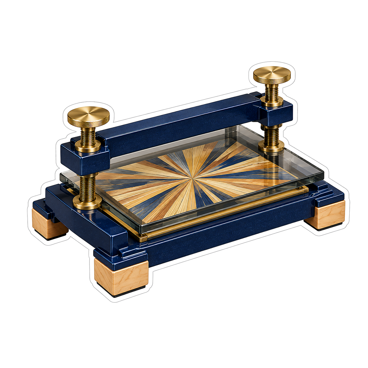 Indigo Wooden Marquetry Press Art Vinyl Decal Stickers