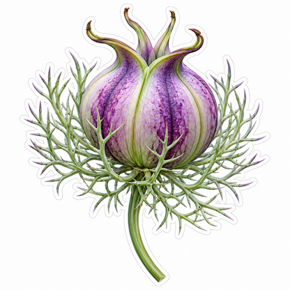 Purple Seed Pod with Fine Green Leaves Vinyl Decal Stickers