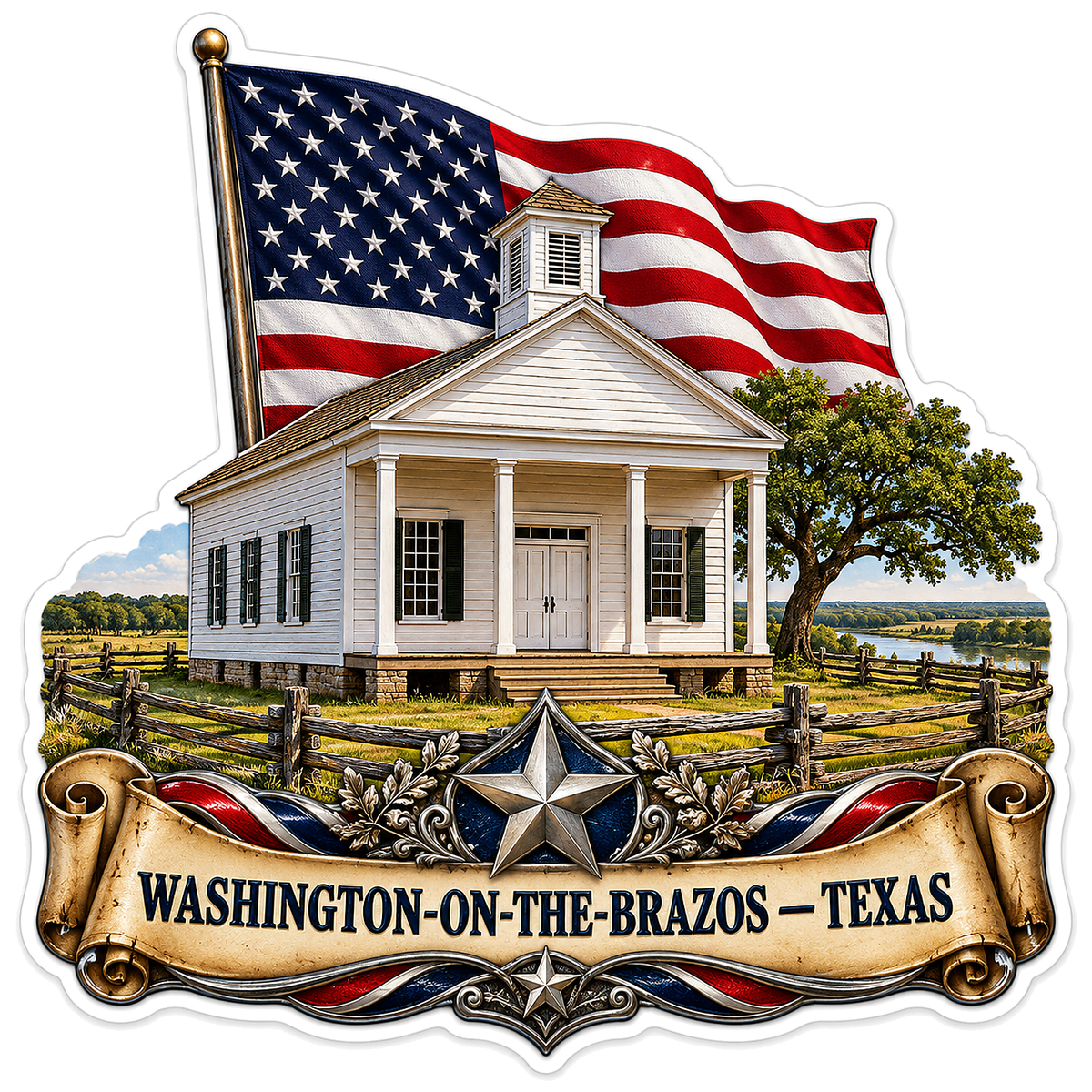 US Flag White Texas Hall and Silver Star Vinyl Decal Stickers