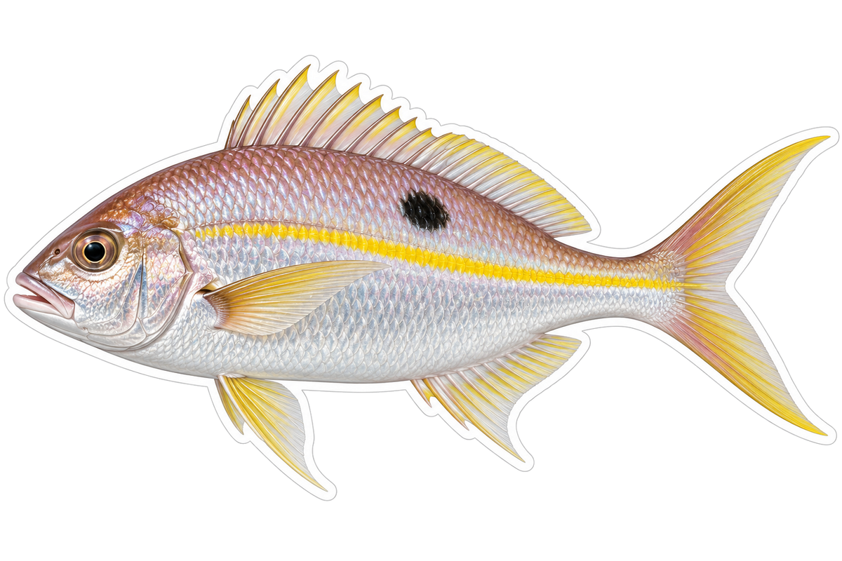 Pink Silver Fish with Black Spot Yellow Stripe Vinyl Decal Stickers