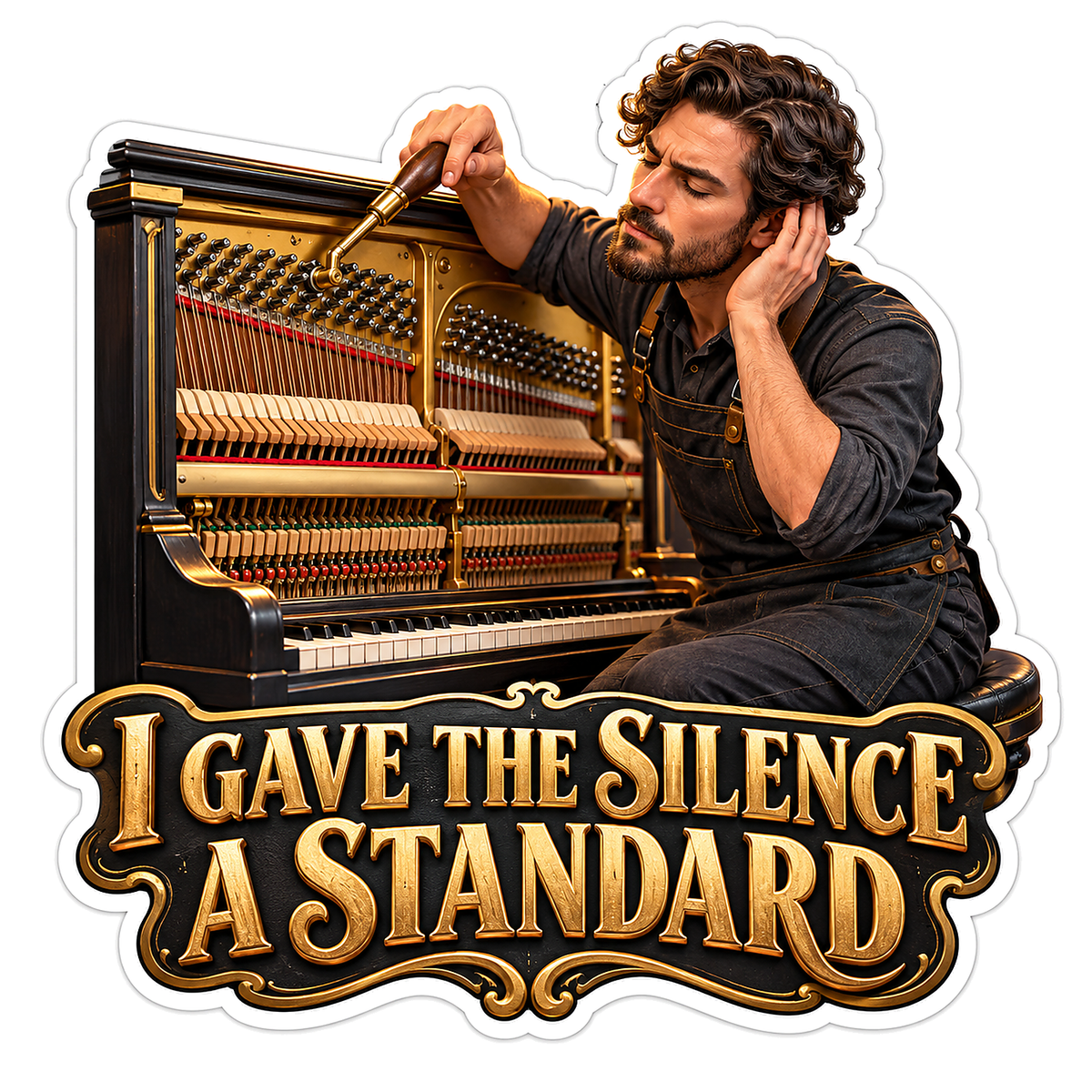 Man Tuning an Upright Piano Mechanism Vinyl Decal Stickers
