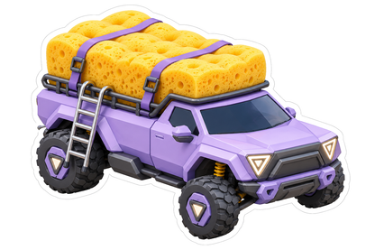 Purple Truck Carrying Yellow Sponges Vinyl Decal Stickers