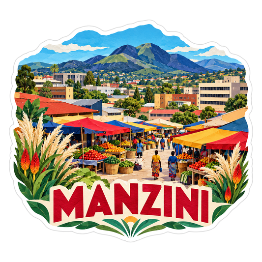 Manzini Colorful Market Mountain Art Vinyl Decal Stickers