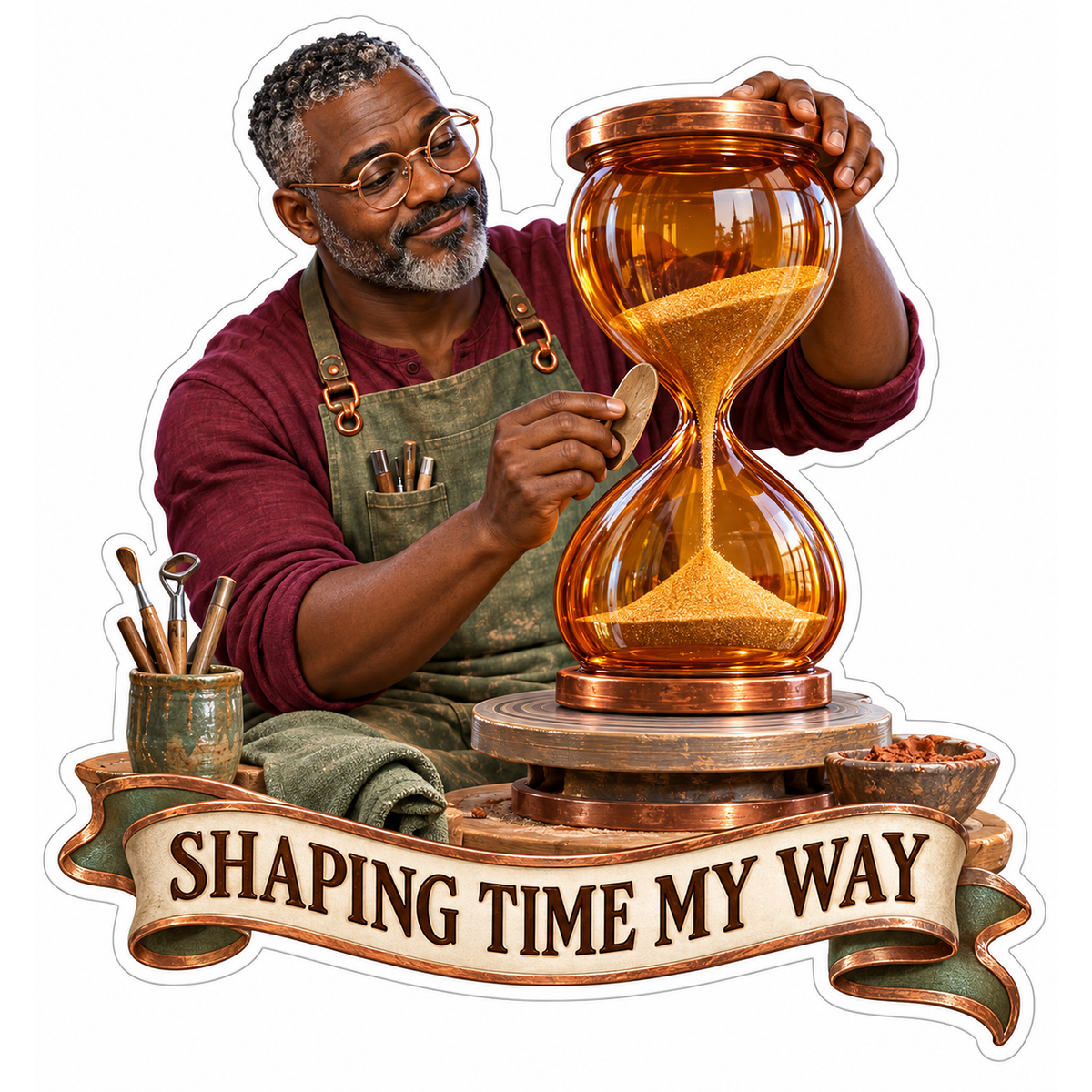 Craftsman Shaping Amber Hourglass Art Vinyl Decal Stickers
