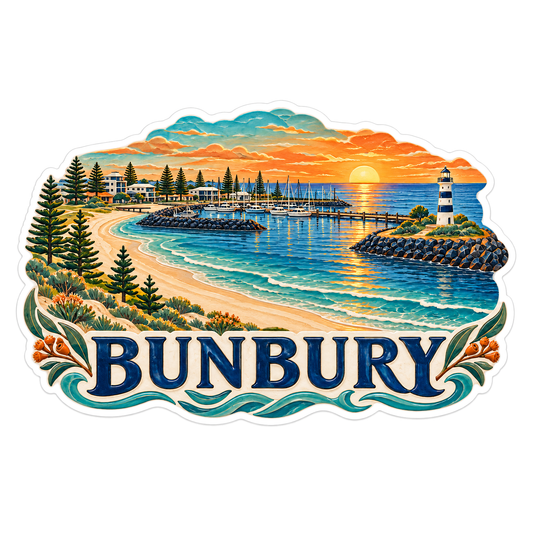 Bunbury Sunset Bay Lighthouse Travel Art Vinyl Decal Stickers