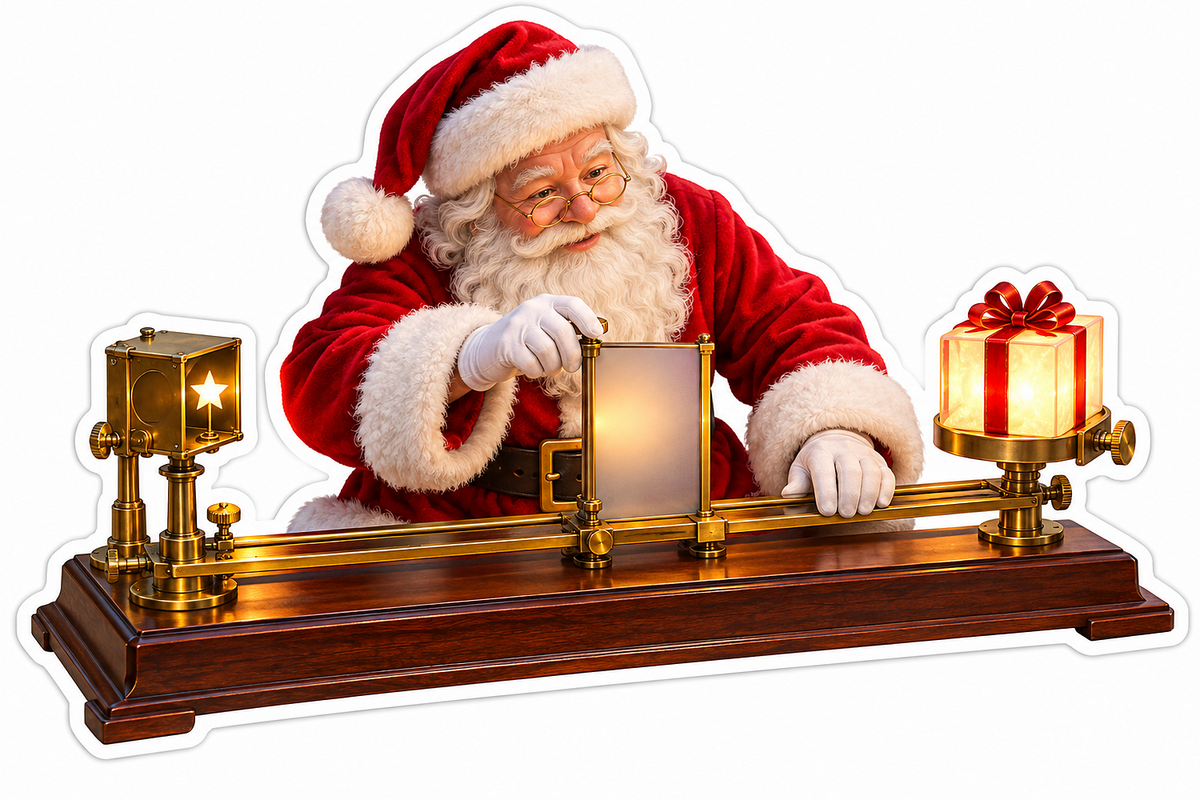 Santa Beside a Glowing Gift and Sliding Screen Vinyl Decal Stickers