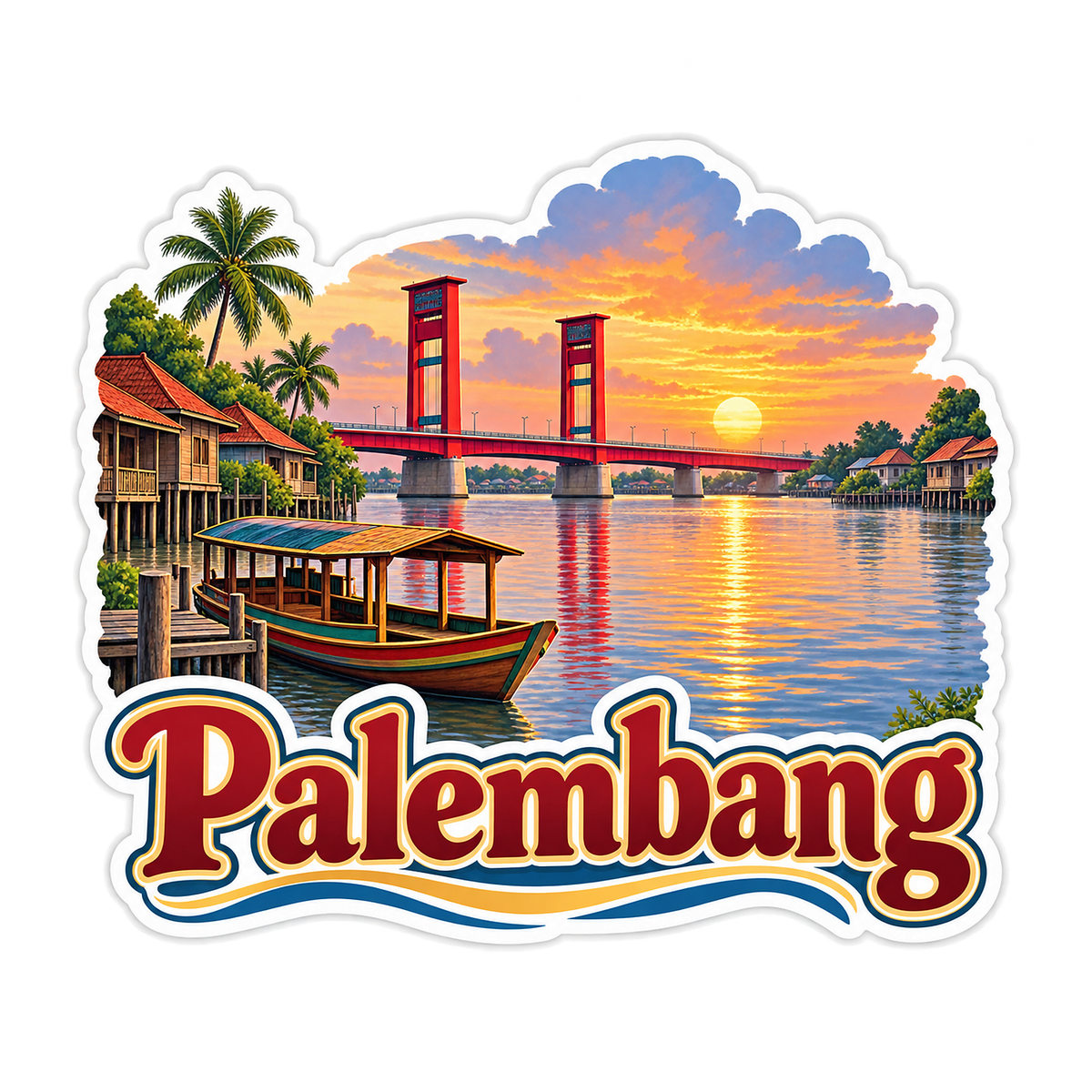 Palembang River Bridge Sunset Art Vinyl Decal Stickers