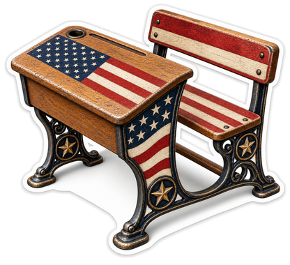 US Flag Antique School Desk Art Vinyl Decal Stickers
