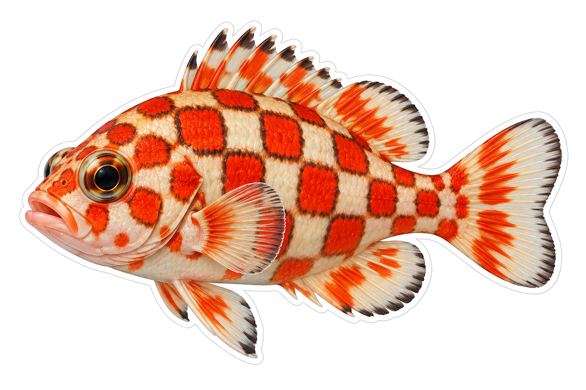 Cream Fish with Red Checkerboard Pattern Vinyl Decal Stickers