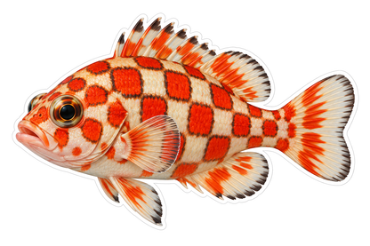 Cream Fish with Red Checkerboard Pattern Vinyl Decal Stickers