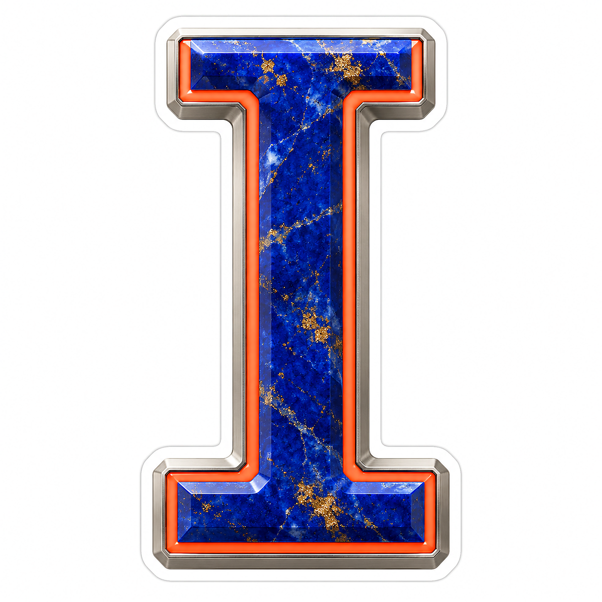 Blue Gold Stone Letter I with Coral Line Art Vinyl Decal Stickers