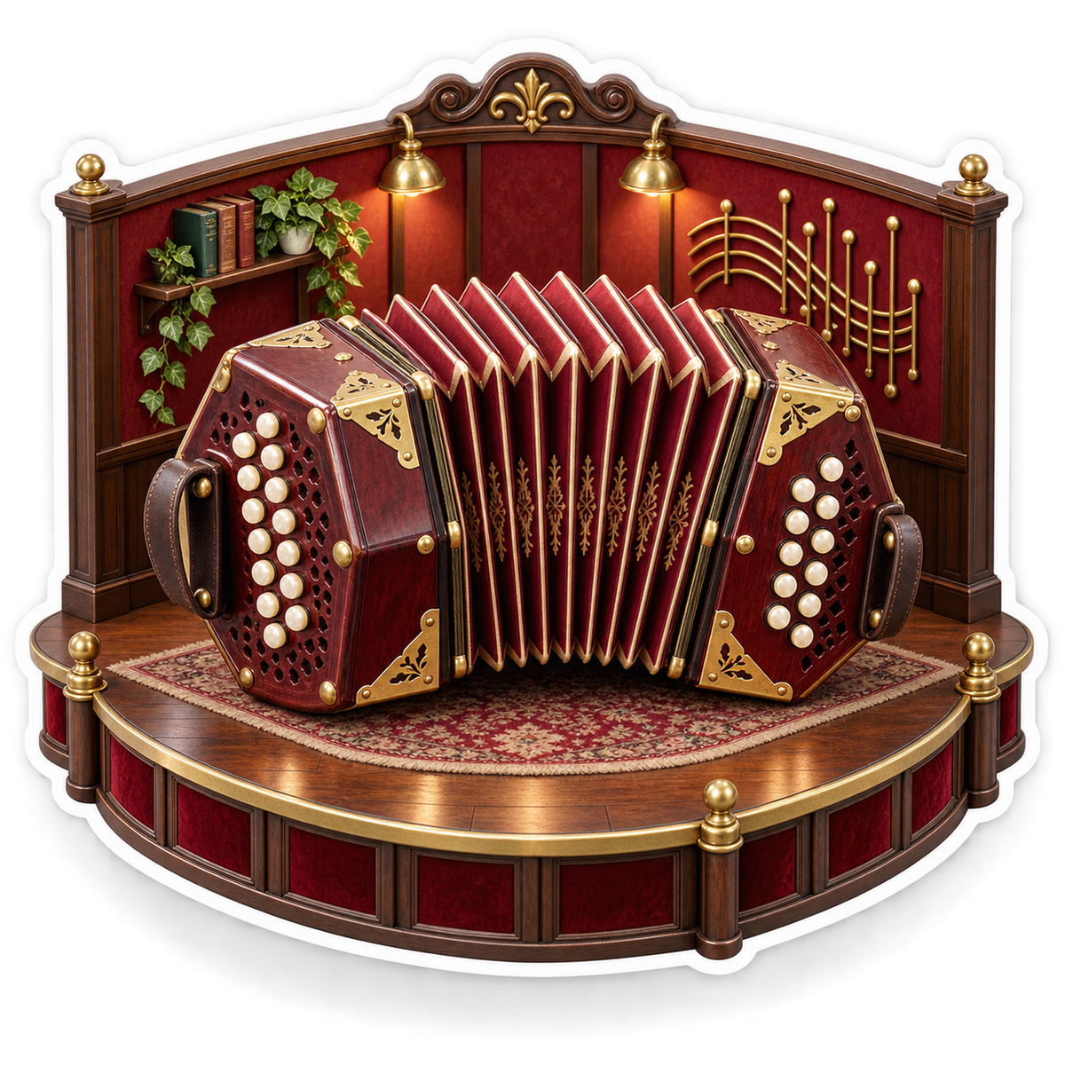 Burgundy Concertina on Round Wooden Stage Vinyl Decal Stickers