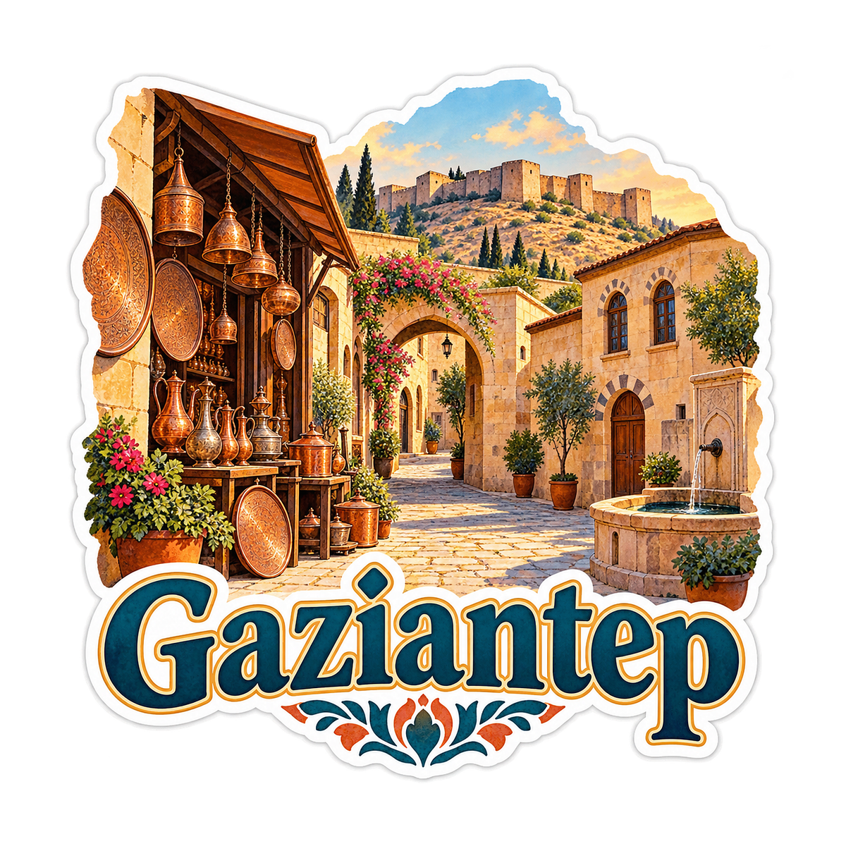 Gaziantep Copper Market Courtyard Art Vinyl Decal Stickers