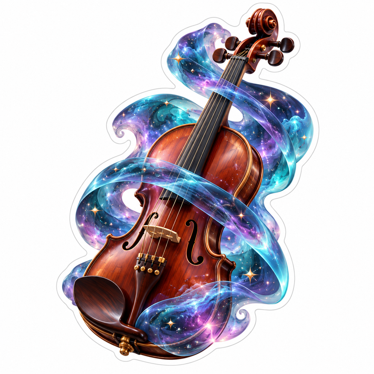 Brown Violin Wrapped in Blue Purple Starlight Vinyl Decal Stickers