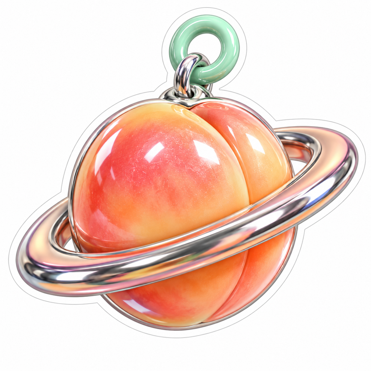 Peach Planet Charm with Silver Ring Vinyl Decal Stickers