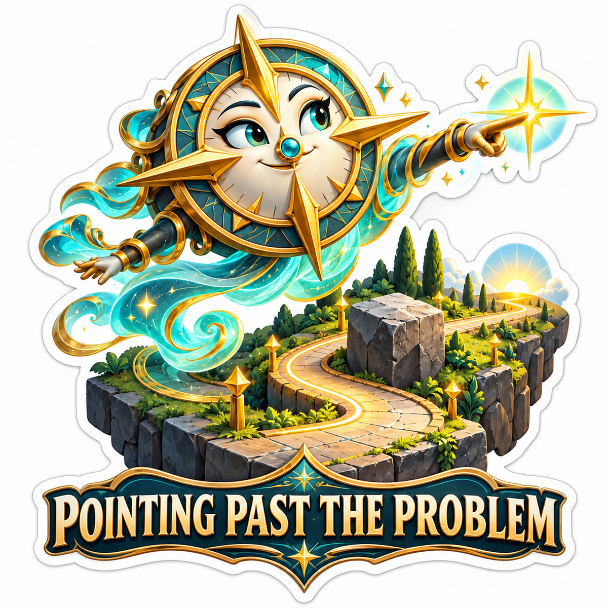Golden Compass Spirit above a Winding Stone Path Vinyl Decal Stickers