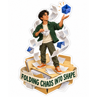 Man Folding Paper amid Envelopes Art Vinyl Decal Stickers
