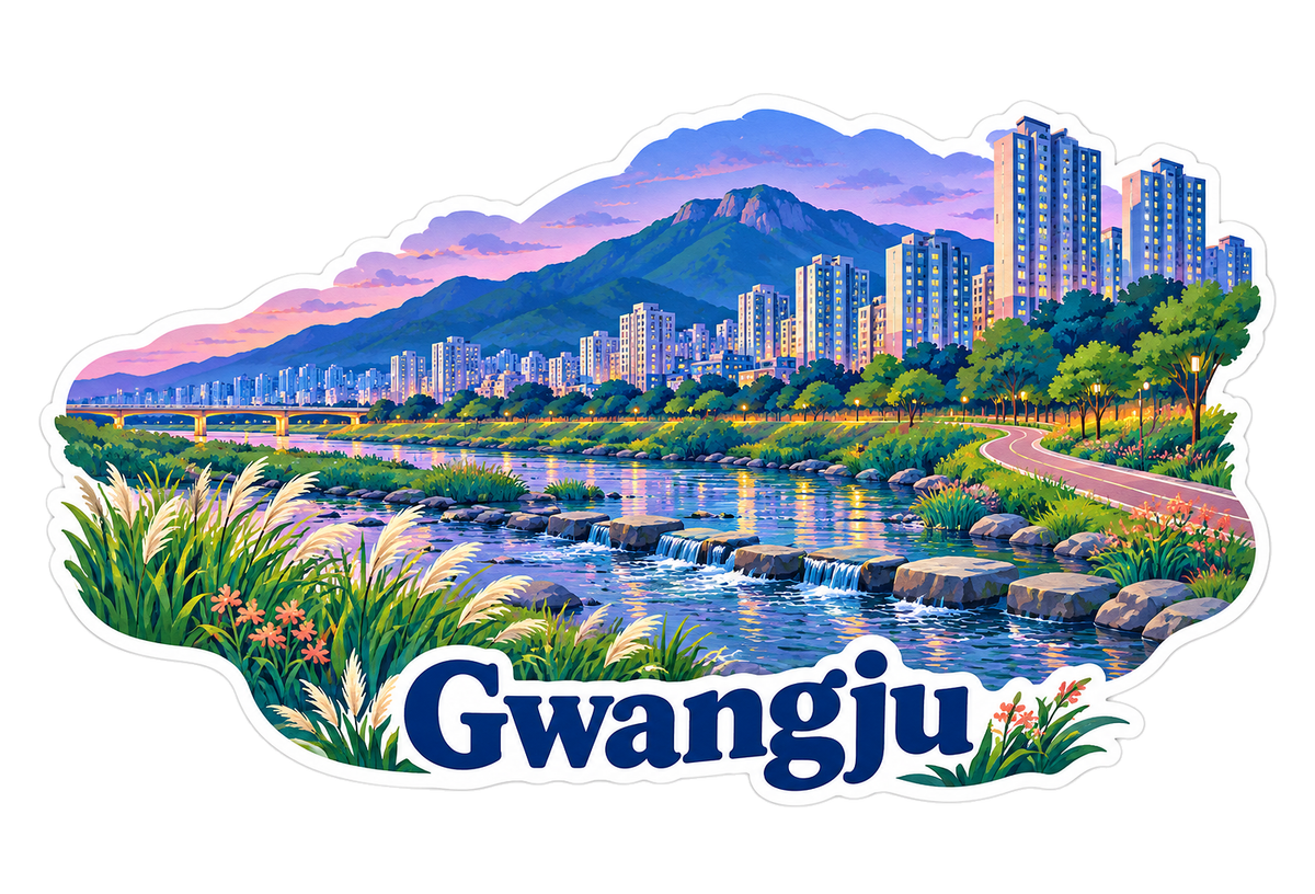 Gwangju Riverside Skyline and Purple Mountains Vinyl Decal Stickers