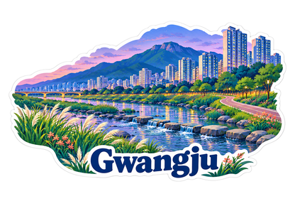 Gwangju Riverside Skyline and Purple Mountains Vinyl Decal Stickers