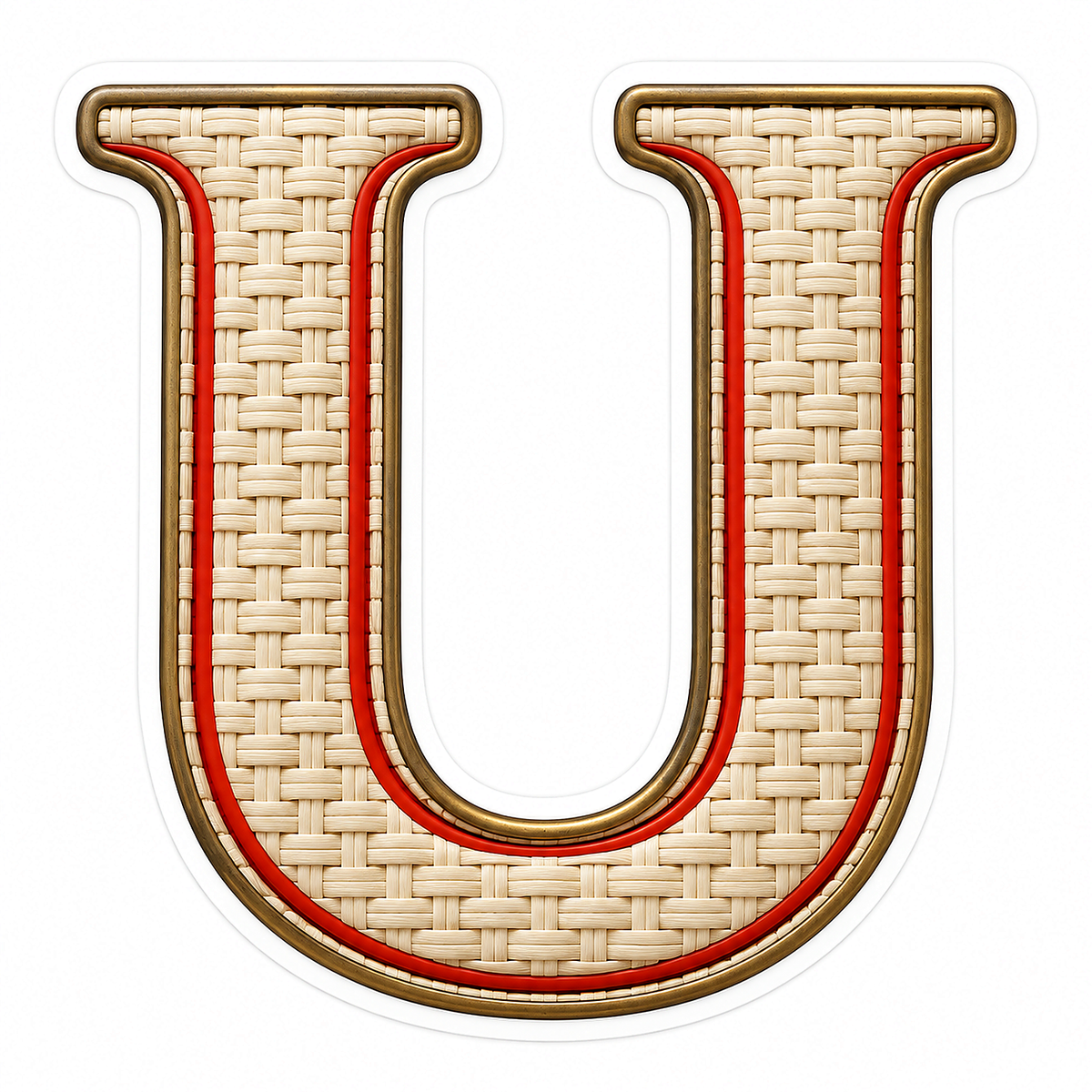 Ivory Woven Letter U with Red Trim Art Vinyl Decal Stickers