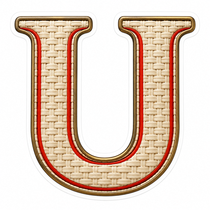 Ivory Woven Letter U with Red Trim Art Vinyl Decal Stickers