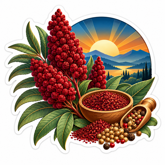 Red Sumac Berries Mountain Sunrise Art Vinyl Decal Stickers