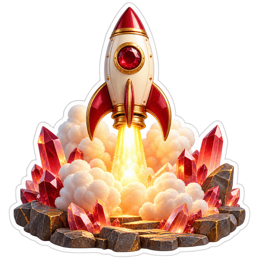 Ruby Rocket Launching Among Red Crystals Art Vinyl Decal Stickers