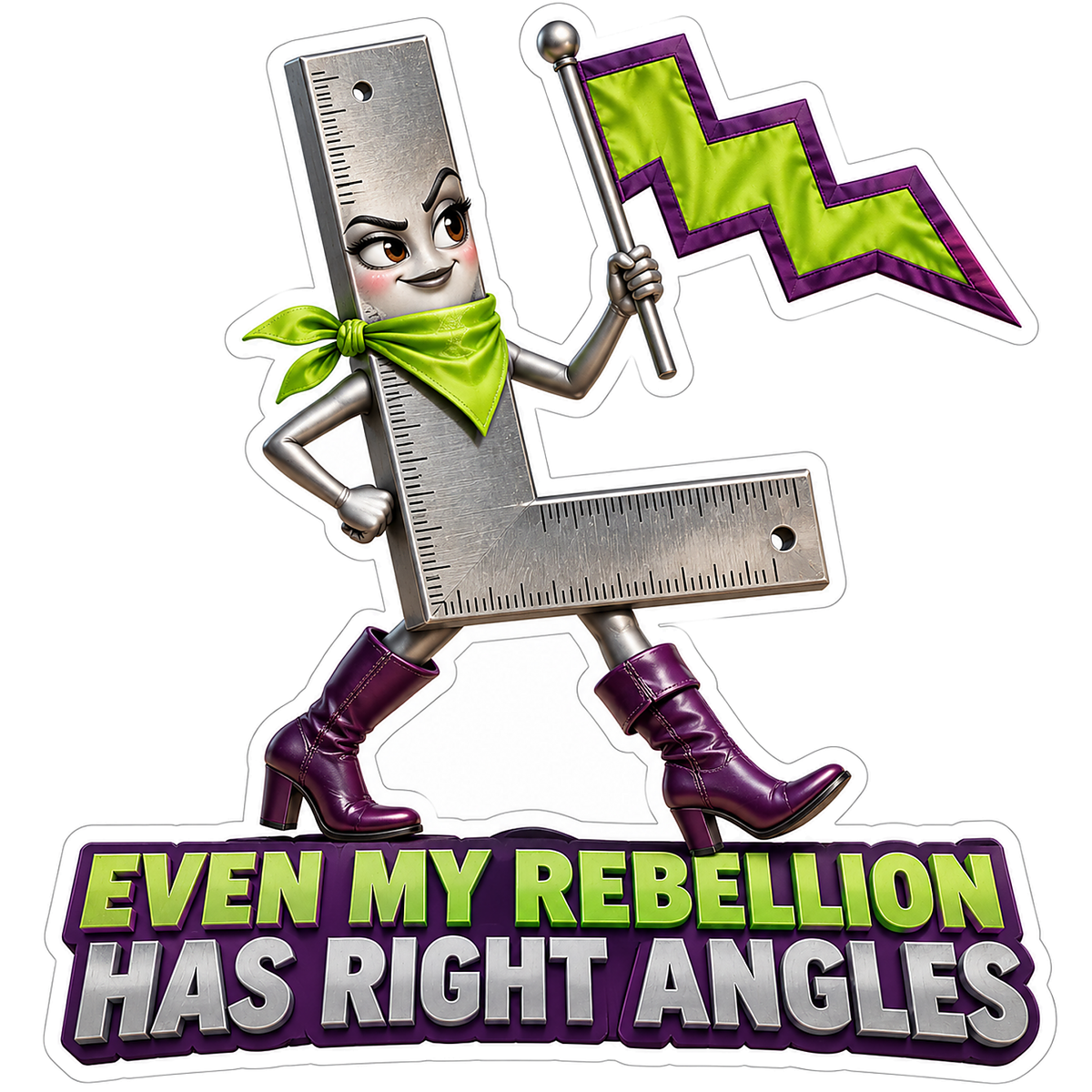 Silver Right Angle Ruler with Zigzag Flag Vinyl Decal Stickers