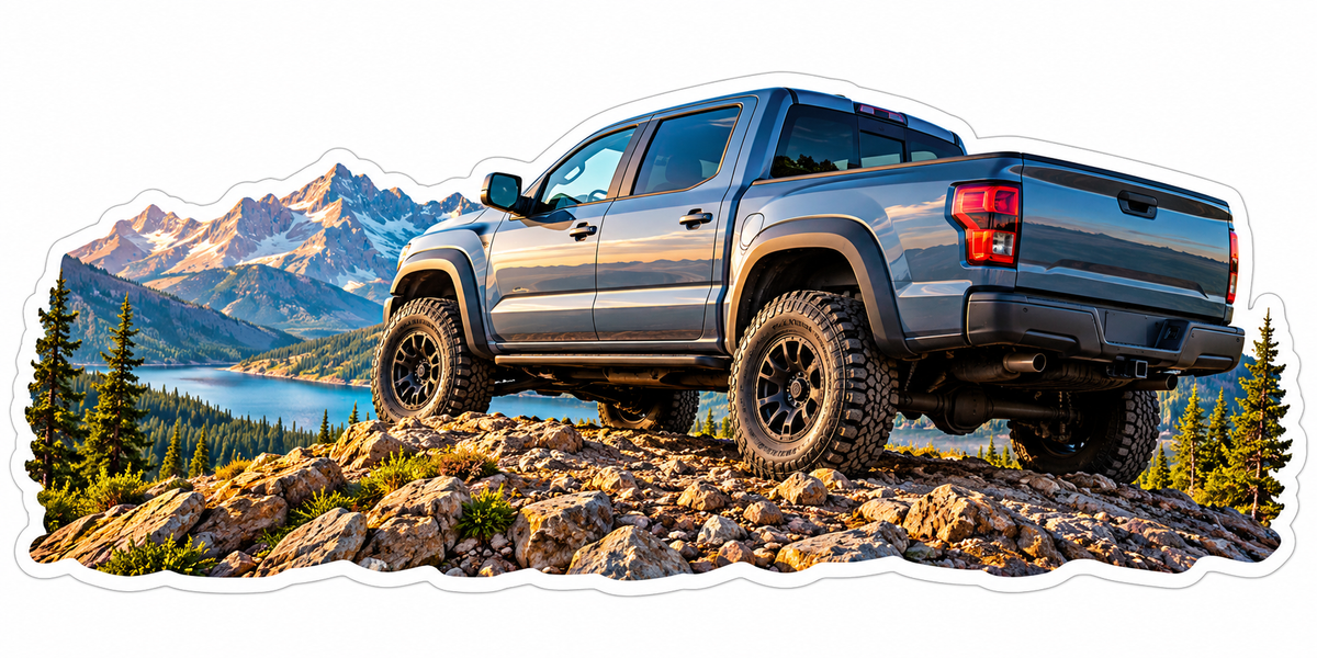 Blue Pickup Truck on Mountain Gravel Art Vinyl Decal Stickers