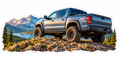 Blue Pickup Truck on Mountain Gravel Art Vinyl Decal Stickers
