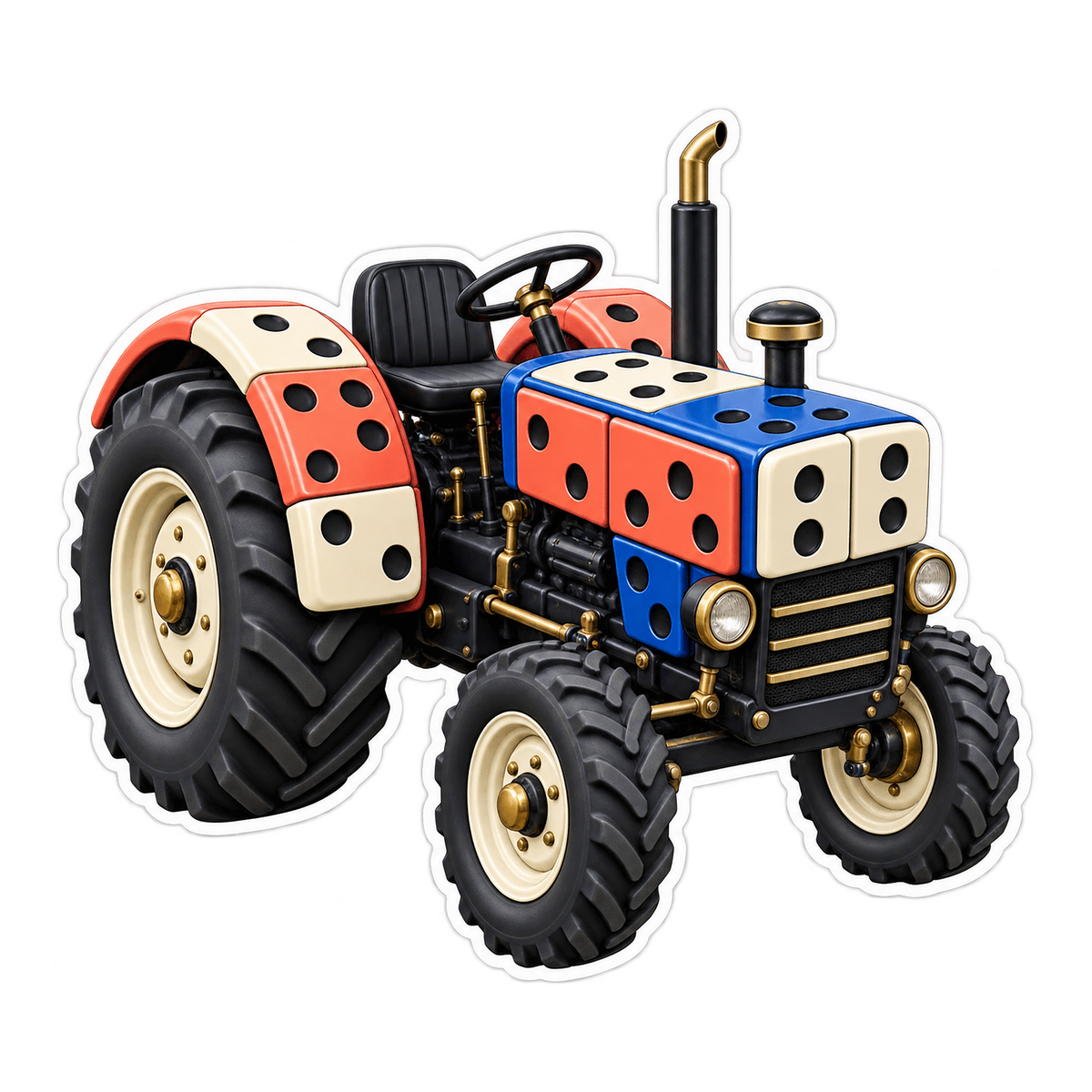 Domino Pattern Farm Tractor Art Vinyl Decal Stickers