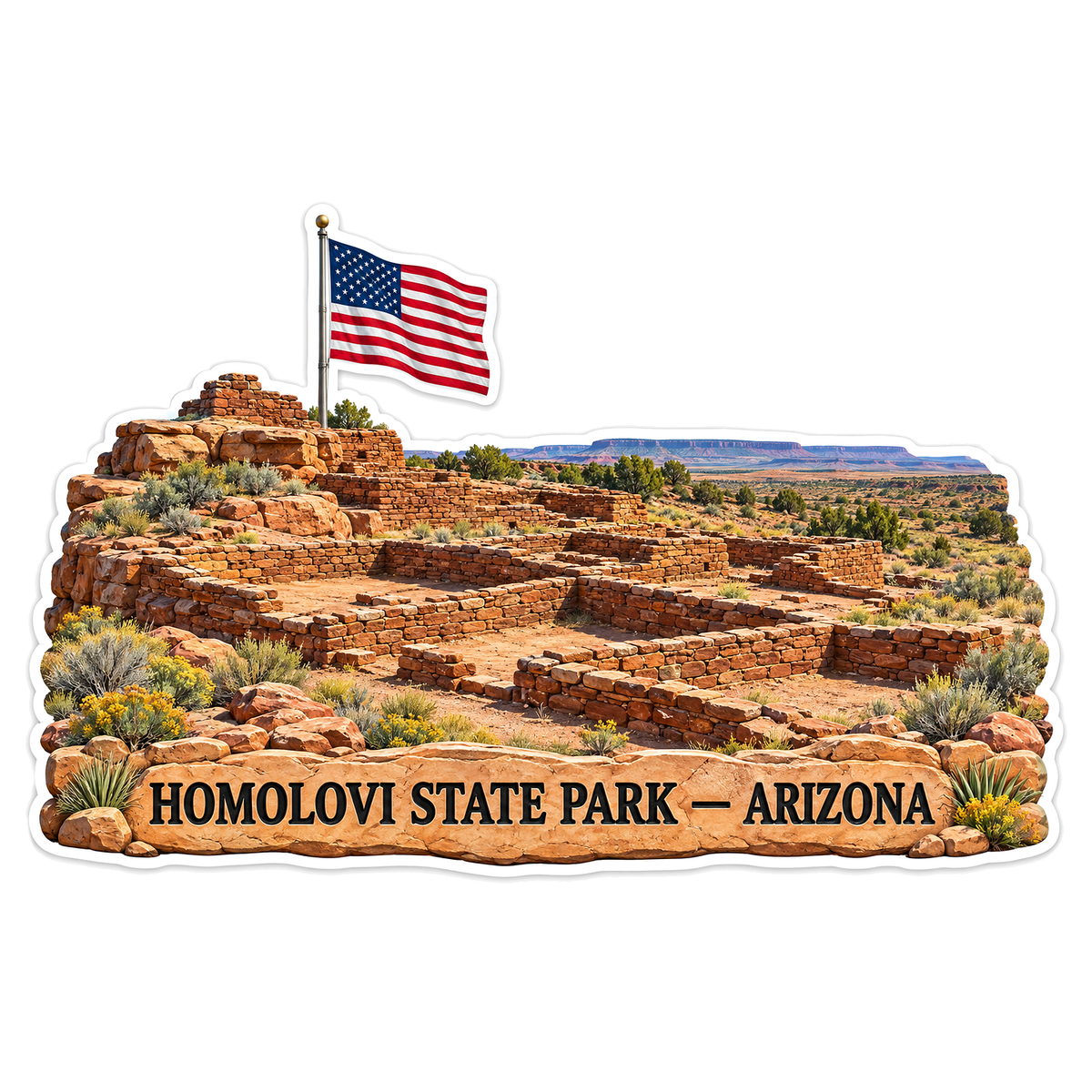 Homolovi Arizona Ruins USA Flag Vinyl Decal Stickers