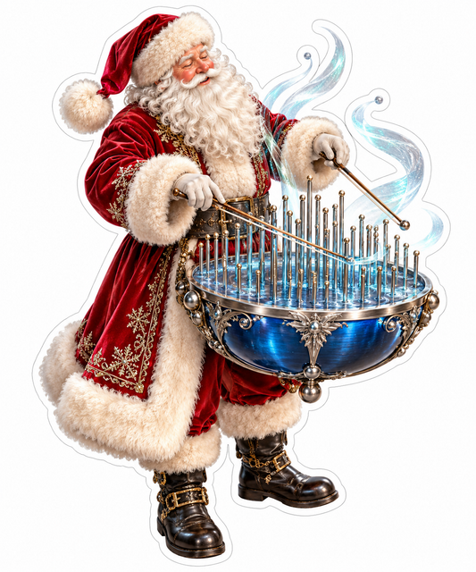 Santa Playing Silver Pins on a Blue Bowl Vinyl Decal Stickers