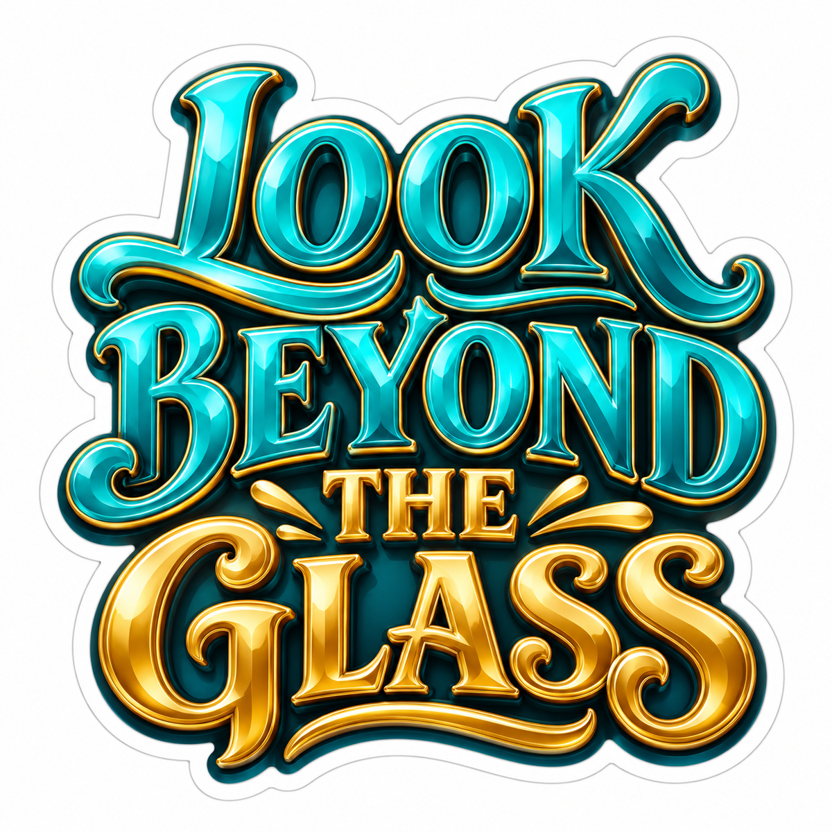 Look Beyond the Glass Teal Gold Lettering Art Vinyl Decal Stickers
