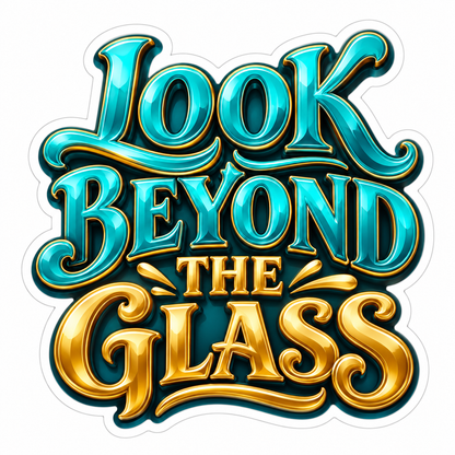 Look Beyond the Glass Teal Gold Lettering Art Vinyl Decal Stickers