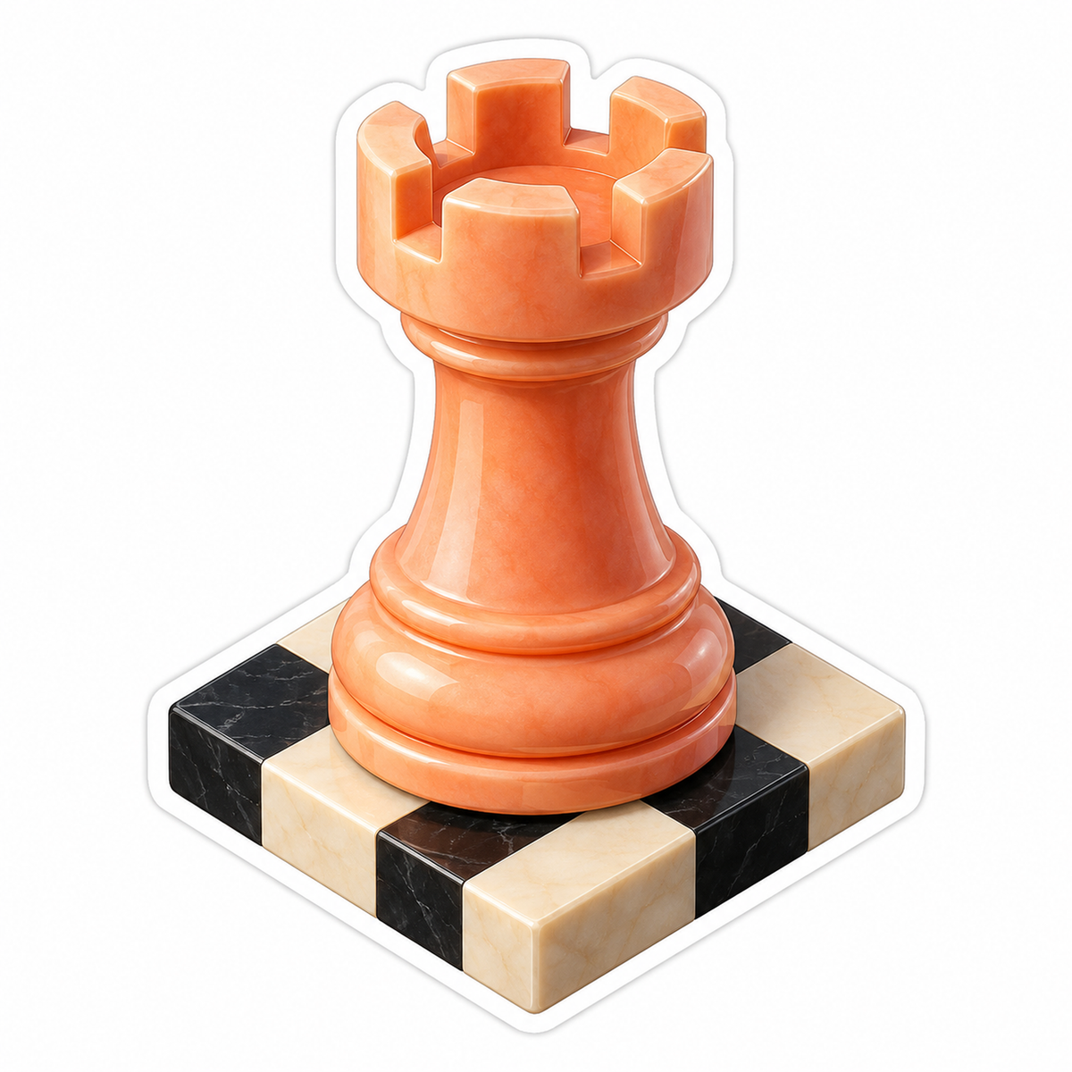 Peach Chess Rook on Black Cream Checkered Tile Vinyl Decal Stickers