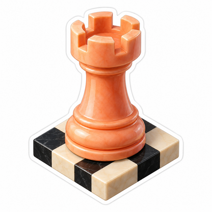 Peach Chess Rook on Black Cream Checkered Tile Vinyl Decal Stickers